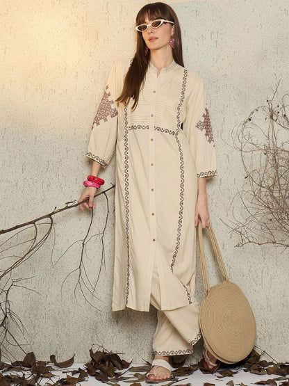 Women Ethnic Motifs Embroidered Regular Mirror Work Kurta with Palazzos