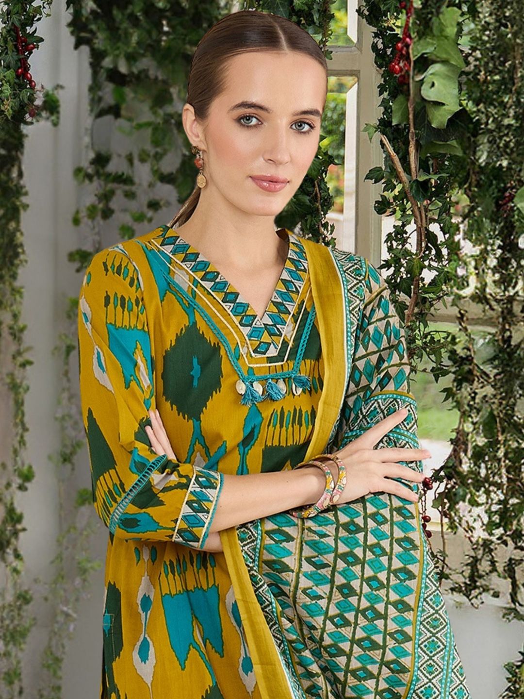 Dhiyona IE Women Ethnic Motifs Printed Regular Pure Cotton Kurta with Salwar & With Dupatta