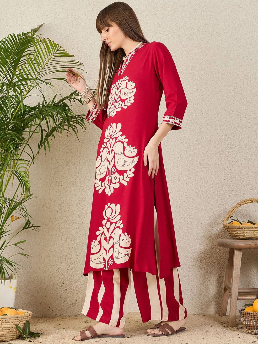 Dhiyona IE Printed Mandarin Collar Tunic With Trousers