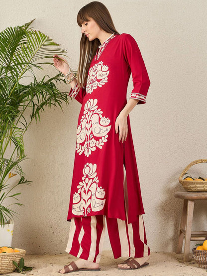 Dhiyona IE Printed Mandarin Collar Tunic With Trousers