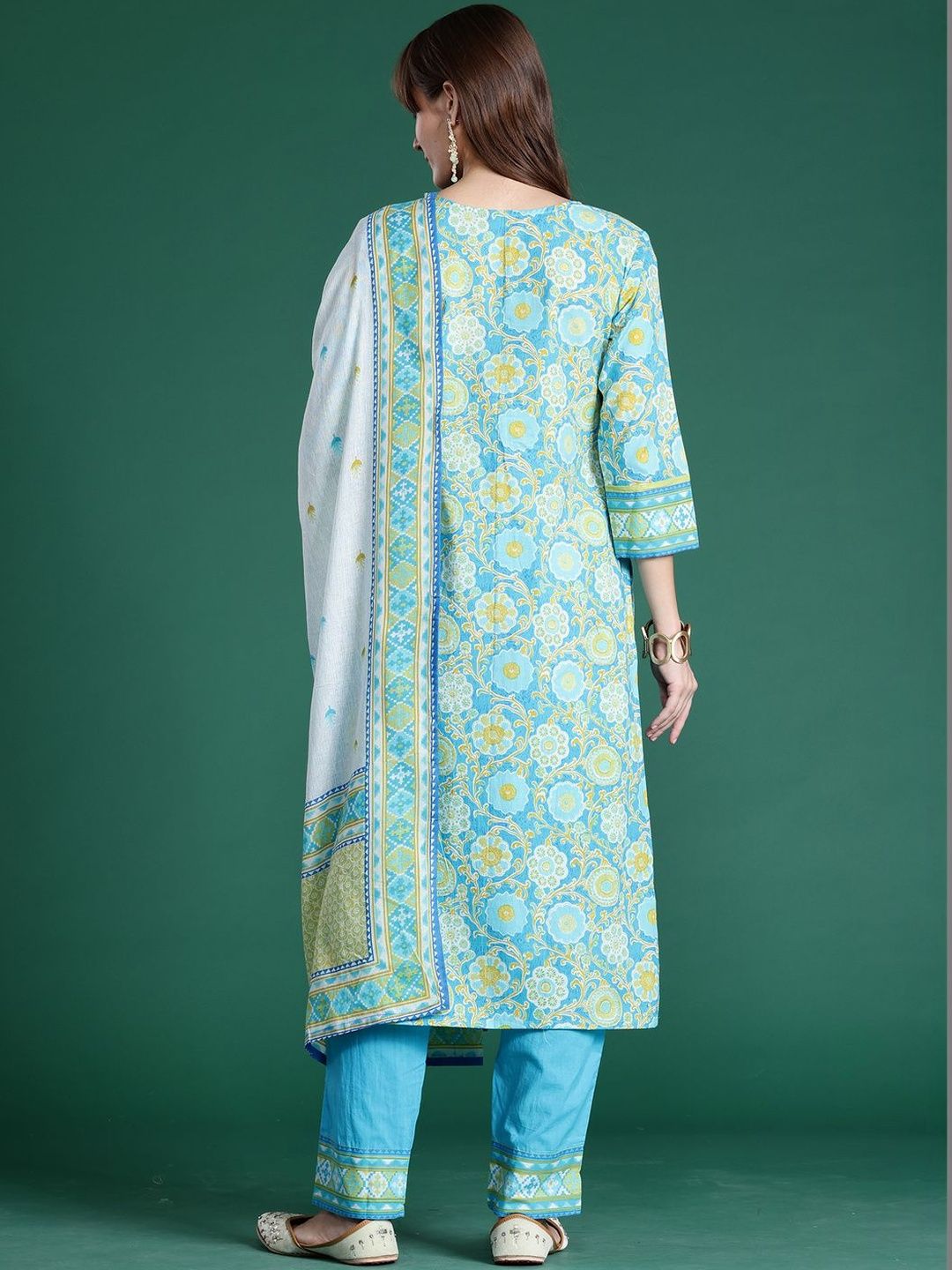 Women Floral Printed Regular Mirror Work Pure Cotton Kurta with Trousers & With Dupatta