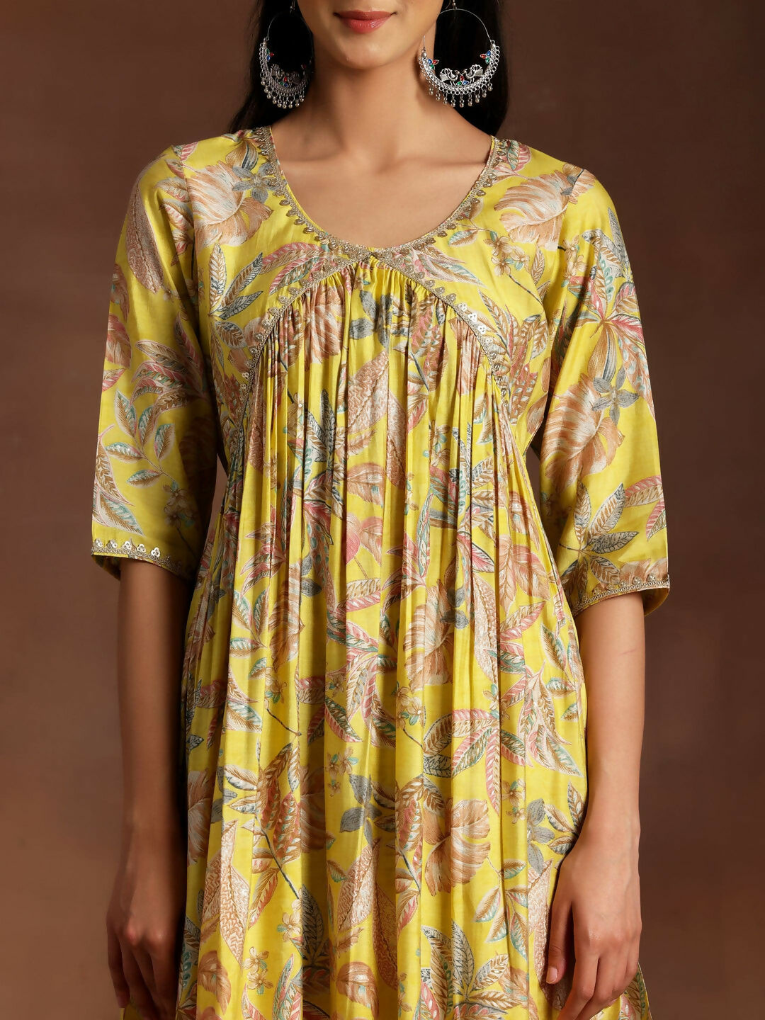 Women's LB Aashna Mustard Printed Silk Blend A-Line Kurta With Palazzos & Dupatta