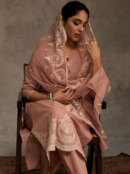 Women Ethnic Motifs Embroidered Regular Thread Work Pure Cotton Kurta with Trousers & With Dupatta