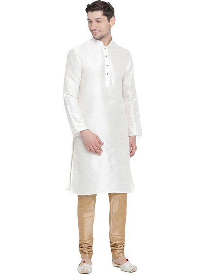 Men's Cream Silk Blend Straight Kurta Pyjama Set