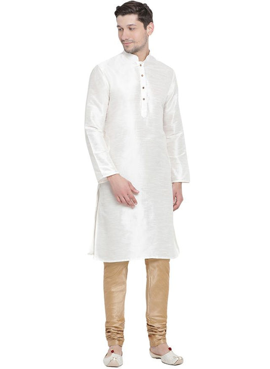 Men's Cream Silk Blend Straight Kurta Pyjama Set