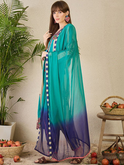 Women Floral Printed Regular Thread Work Pure Cotton Kurta with Trousers & With Dupatta