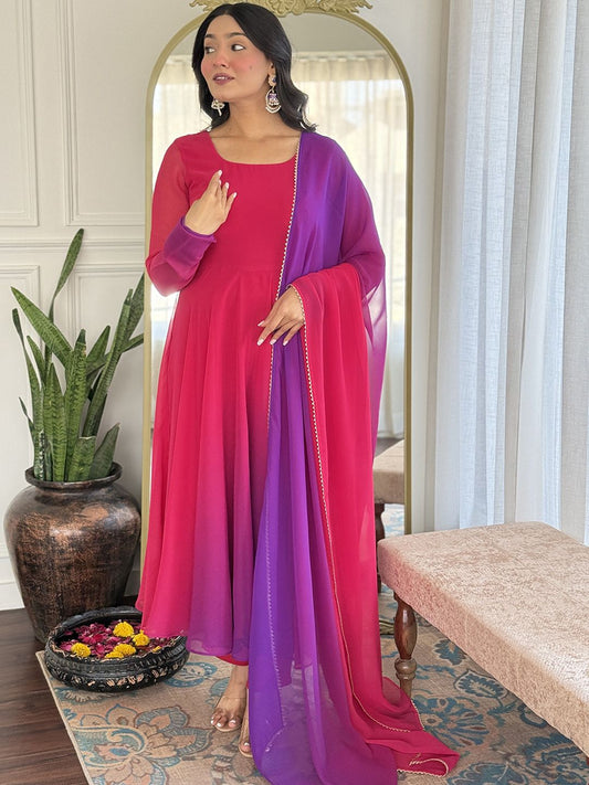 Dhiyona KL Ombre Printed Anarkali Kurta With Trousers And Dupatta