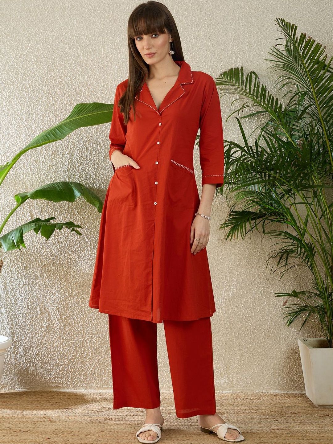 Pure Cotton A Line Kurta With Palazzos