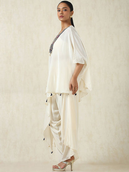 Dhiyona SO Women's Floral Yoke Design Sequinned Round Neck A-Line Kurta With Trousers