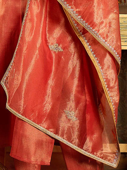 Dhiyona IE Ethnic Motifs Embroidered Zari Liva Kurta With Trousers & Dupatta