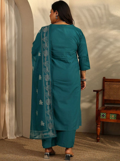 Dhiyona Women's Plus Size Ethnic Motifs Printed Kurta with Trousers & Dupatta
