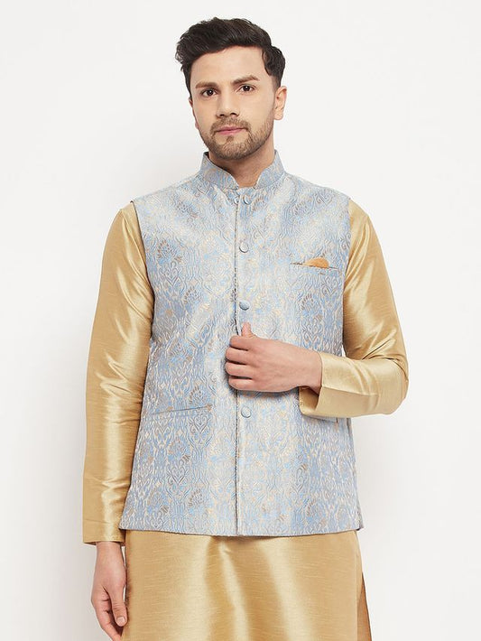 Men's Grey Silk Blend Straight Nehru Jacket