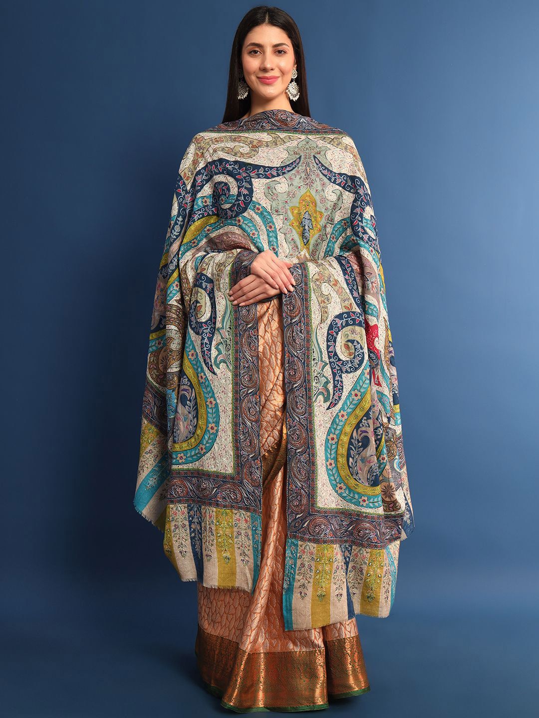 Dhiyona PA Ethnic Motifs Embroidered Woollen Shawl
