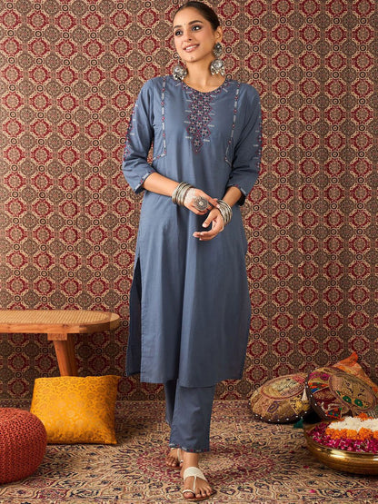 Women Pure Cotton Straight Kurta Trousers With Dupatta set