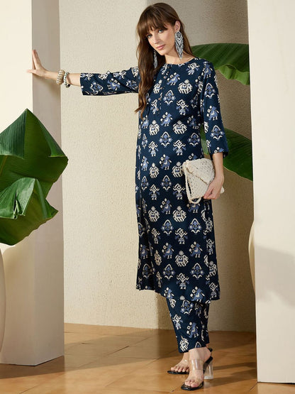 Dhiyona IE Printed Round Neck Tunic With Trouser