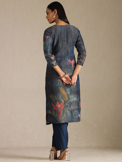 Dhiyona SO Women's Women Floral Printed Beads and Stones Kurta with Trousers