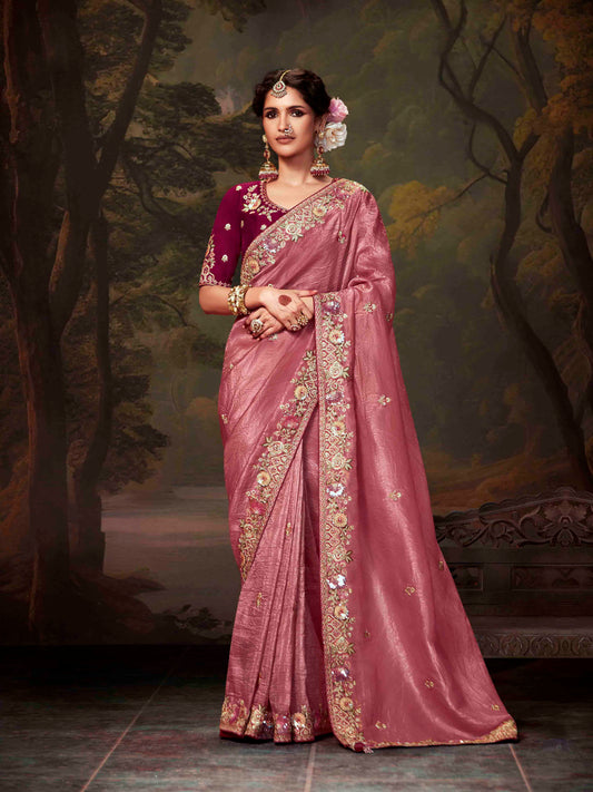 Dhiyona KM Women Rose Designer Organza Silk Saree