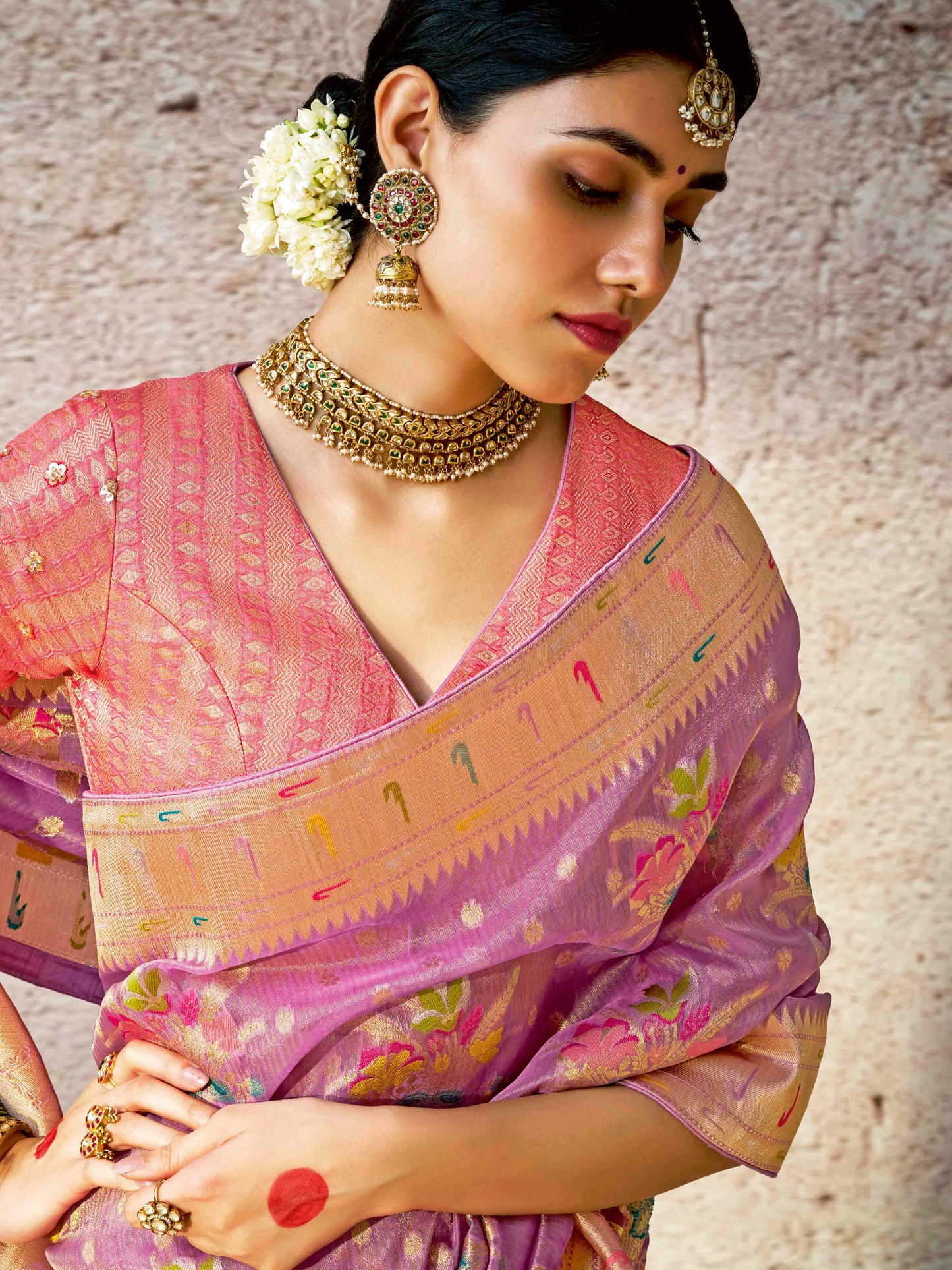 Dhiyona KM Women Royal Purple Banarasi Silk Saree With Traditional Zari Weaving