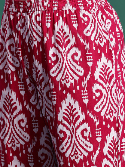 Ethnic Motifs Print Panelled Thread Work Kurta with Trousers