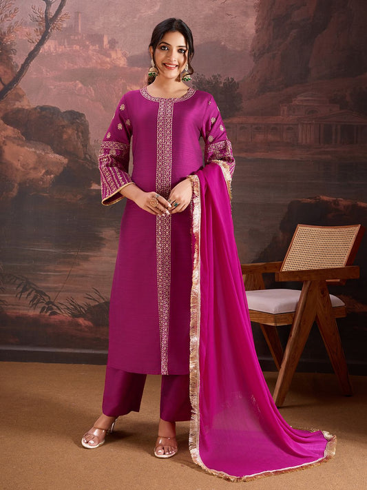 Dhiyona PD Women Ethnic Motifs Embroidered Kurta With Trouser And Dupatta