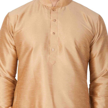 Men's Gold Silk Blend Straight Kurta Pyjama Set