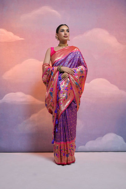Women Paithani Vani Royal Blue Saree With Unstiched Blouse