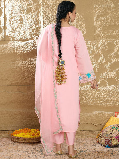 Dhiyona IE Women Floral Embroidered Regular Thread Work Kurta with Trousers & With Dupatta