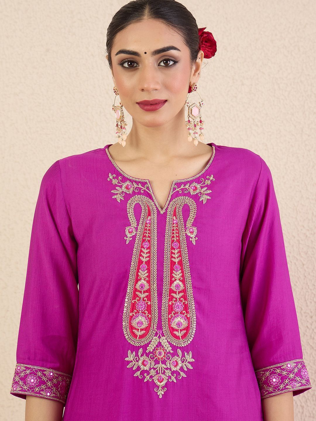 Women Ethnic Motifs Embroidered Regular Thread Work Kurta with Trousers & With Dupatta