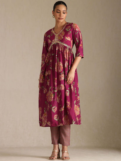 Dhiyona SO Women's Women Printed Sequinned Detail Kurta with Trousers & With Dupatta