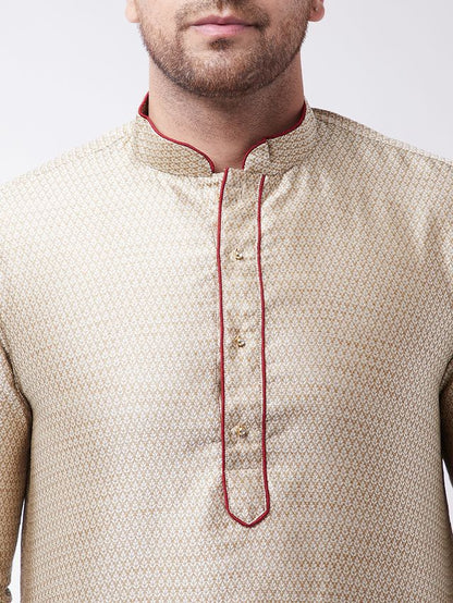 Men's Beige Silk Blend Straight Kurta Pyjama Set