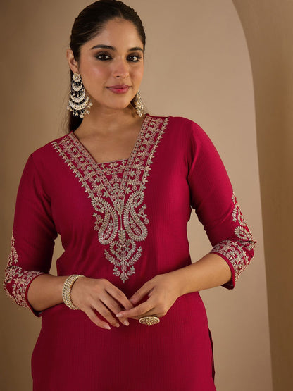 Dhiyona IE Women's Women Ethnic Motifs Embroidered Regular Liva Straight Kurta with Trousers