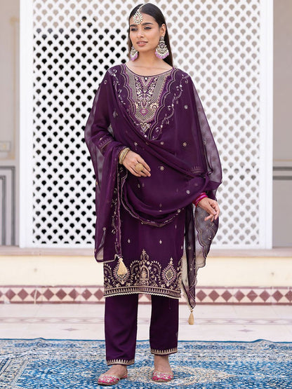 Dhiyona CH Women Ethnic Motifs Embroidered Regular Thread Work Kurta with Trousers & With Dupatta