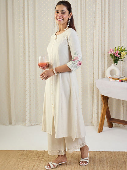 Dhiyona IE Floral Embroidered Tunic & Palazzos Co-Ord Set