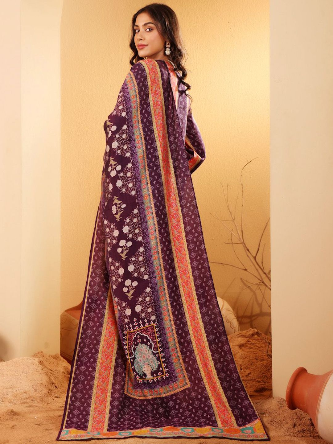 Dhiyona VA Women'sEthnic Motifs Printed Gotta Patti Chanderi Silk Kurta With Trousers & Dupatta