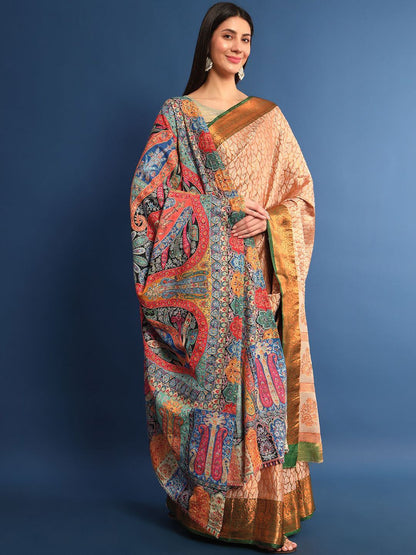 Dhiyona PA Ethnic Motifs Embroidered Woollen Kalamkari Shawl