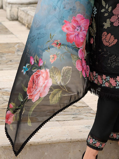 Women Floral Embroidered Regular Thread Work Pure Silk Kurta with Trousers & With Dupatta