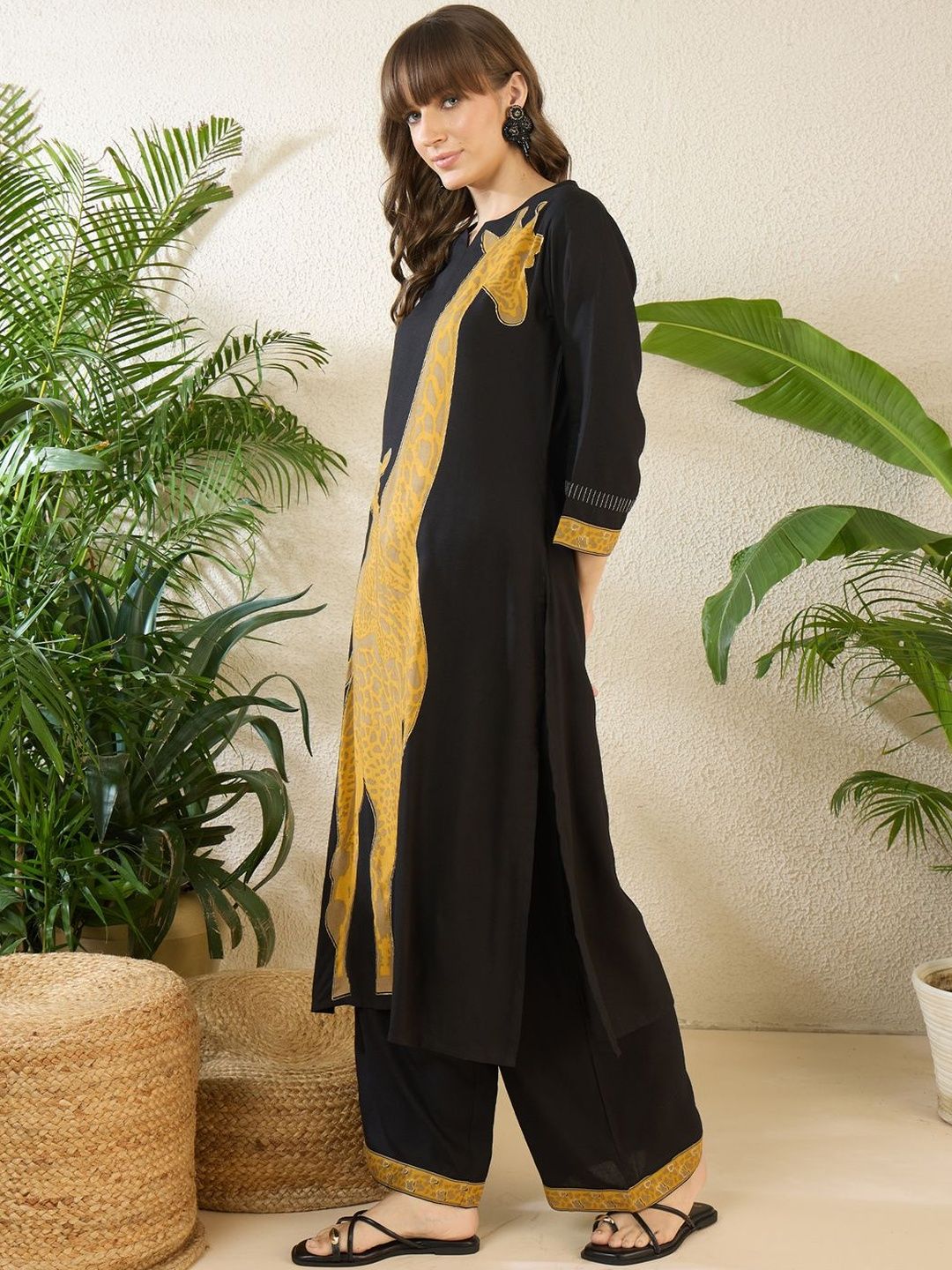 Floral Printed Thread Work Pure Cotton Kurta With Palazzos