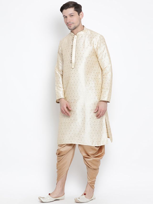Men's Gold Silk Blend Straight Kurta and Dhoti Set