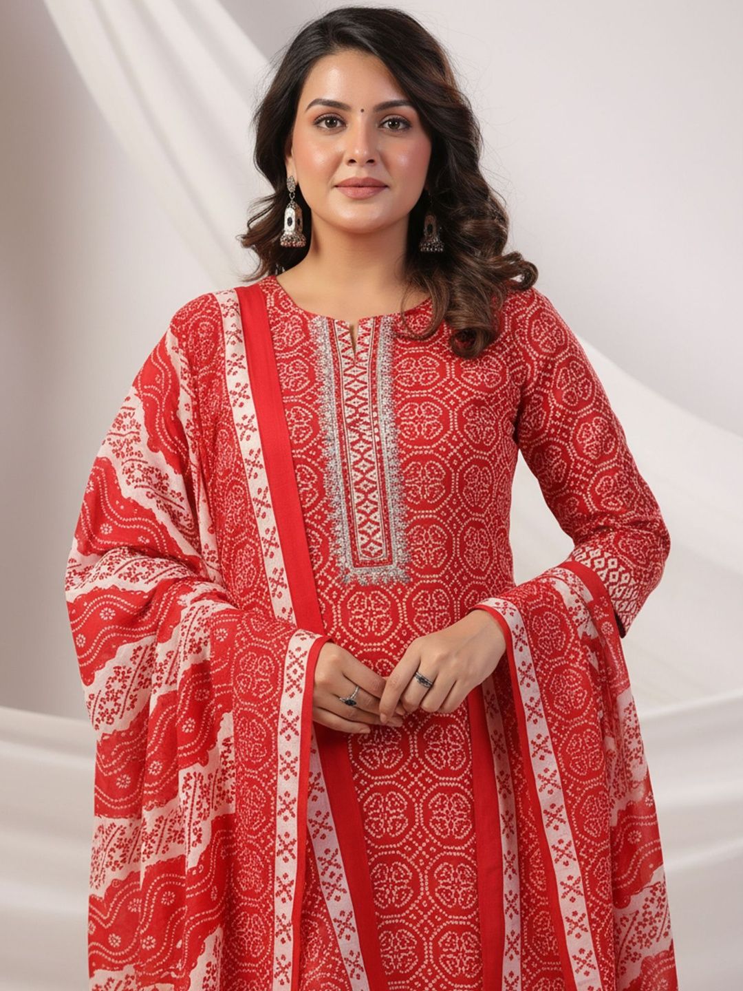 Ethnic Motifs Printed Thread Work Pure Cotton Kurta With Trousers & Dupatta