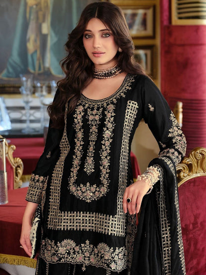 Women Ethnic Motifs Embroidered Thread Work Kurta with Palazzos & Dupatta
