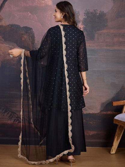 Dhiyona PD Women Floral Woven Design Chanderi Cotton A-Line Kurta & Trousers With Dupatta
