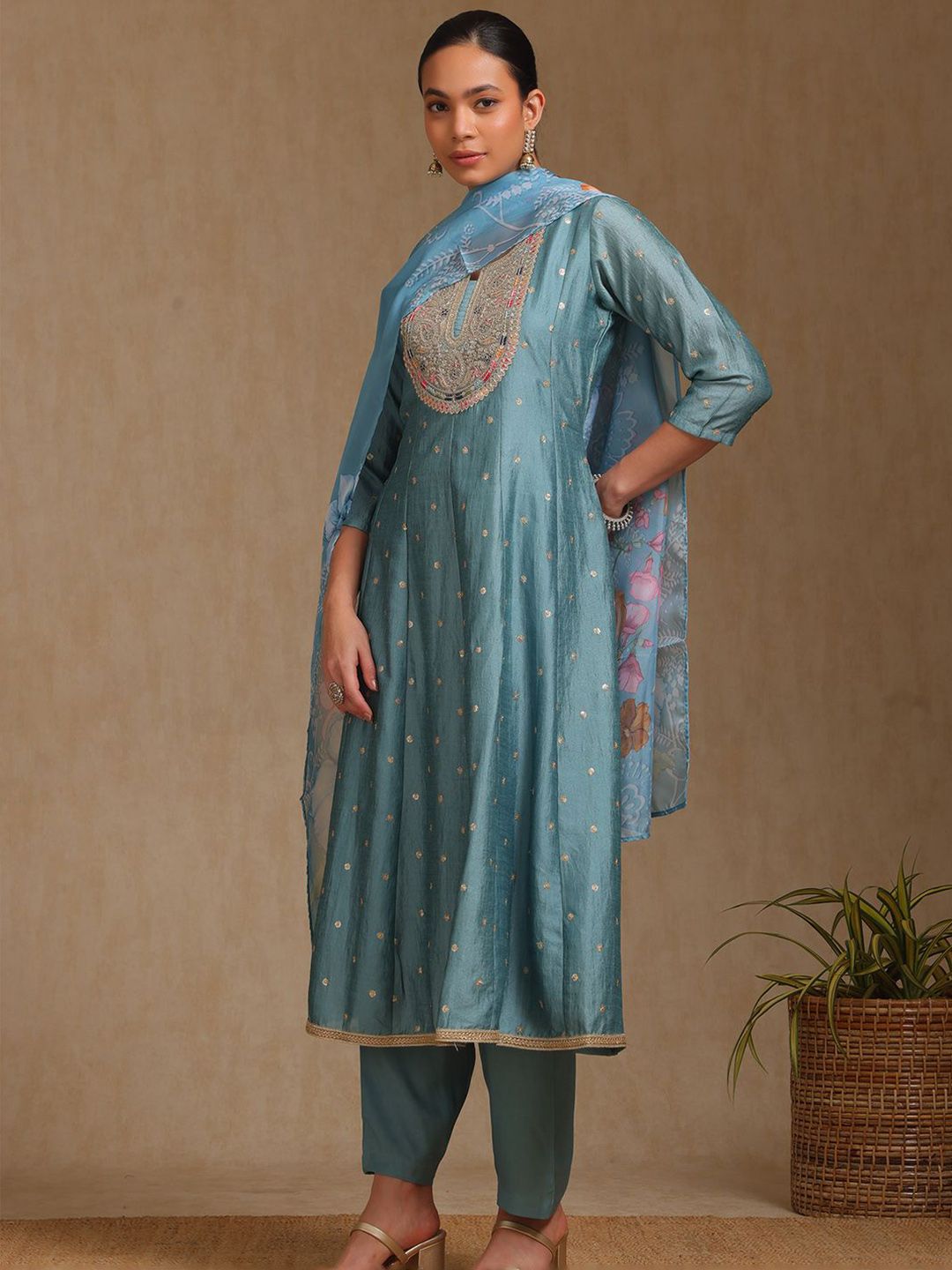 Dhiyona SO Women's Women Ethnic Motifs Printed Panelled Kurta with Trousers & With Dupatta
