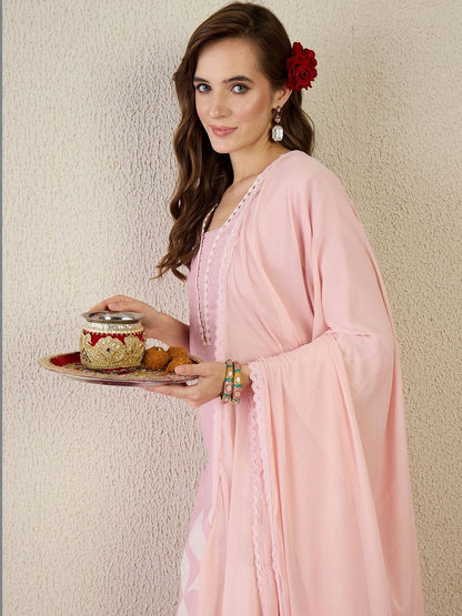 Women Ethnic Motifs Printed Regular Linen Kurta with Trousers & With Dupatta