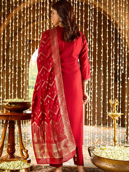 Dhiyona WP Women Ethnic Motifs Embroidered Regular Thread Work Kurta with Trousers & With Dupatta