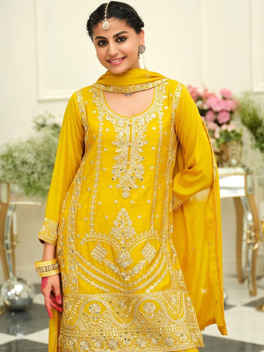 Women Ethnic Motifs Embroidered Kurta with Palazzos & Dupatta