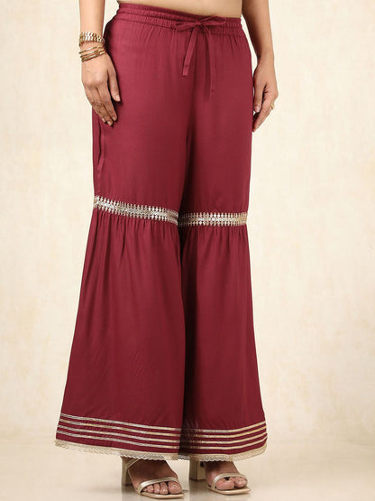 Dhiyona SO Women's Women Floral Striped Empire Sequinned Kurta with Sharara & With Dupatta