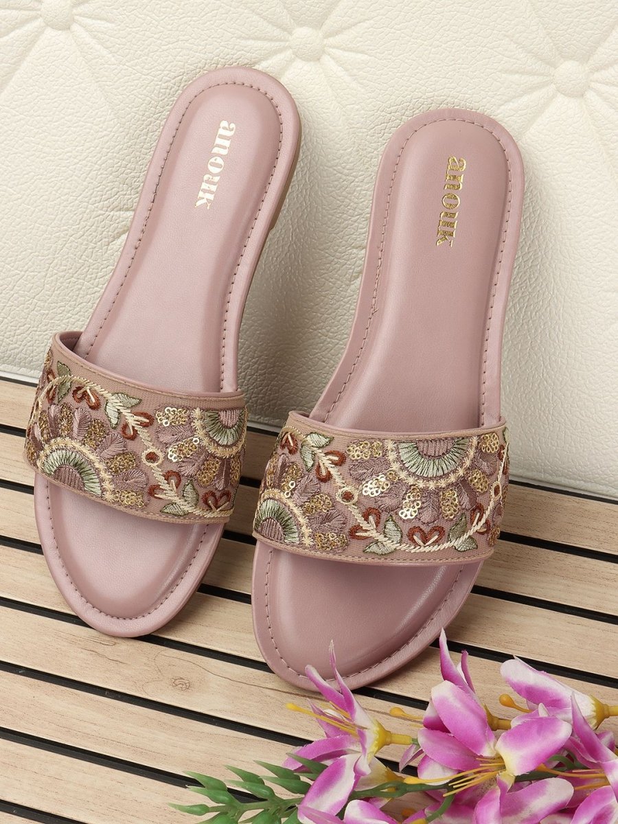 Dhiyona AK Women Woven Design Ethnic Open Toe Flats with Embroidered