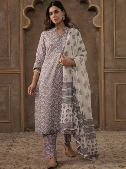 Women Ethnic Motifs Printed Cotton Kurta with Trousers & Dupatta