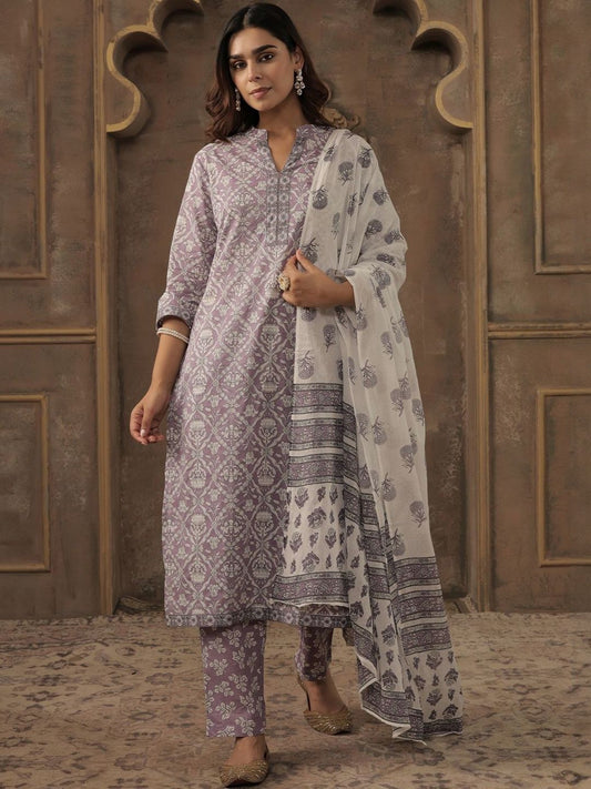 Women Ethnic Motifs Printed Cotton Kurta with Trousers & Dupatta