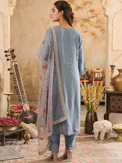 Women Woven Design Regular Kurta with Trousers & Dupatta